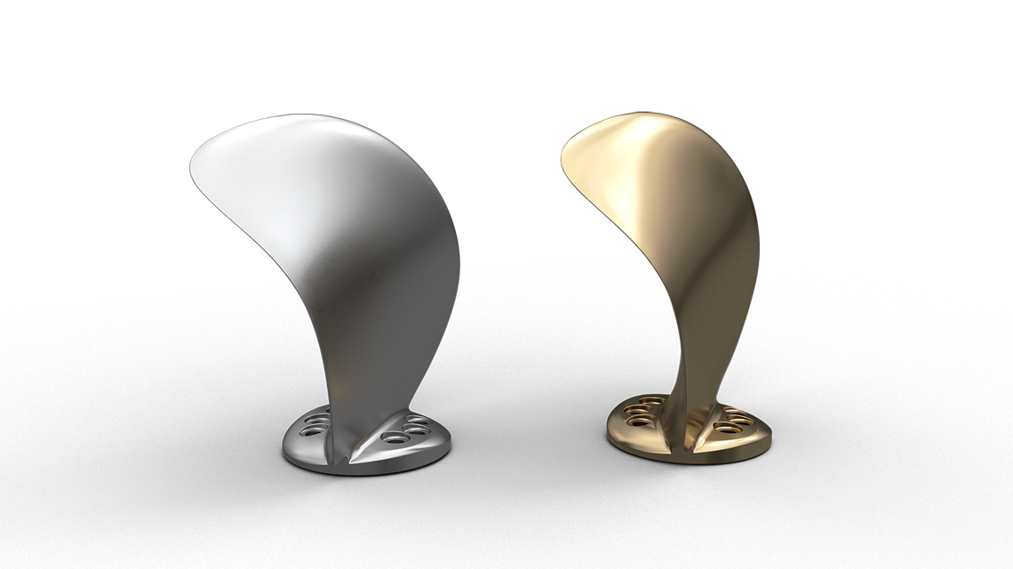 3D renderings of a old and optimised propeller blades highlighting surface shape details for a navy vessel