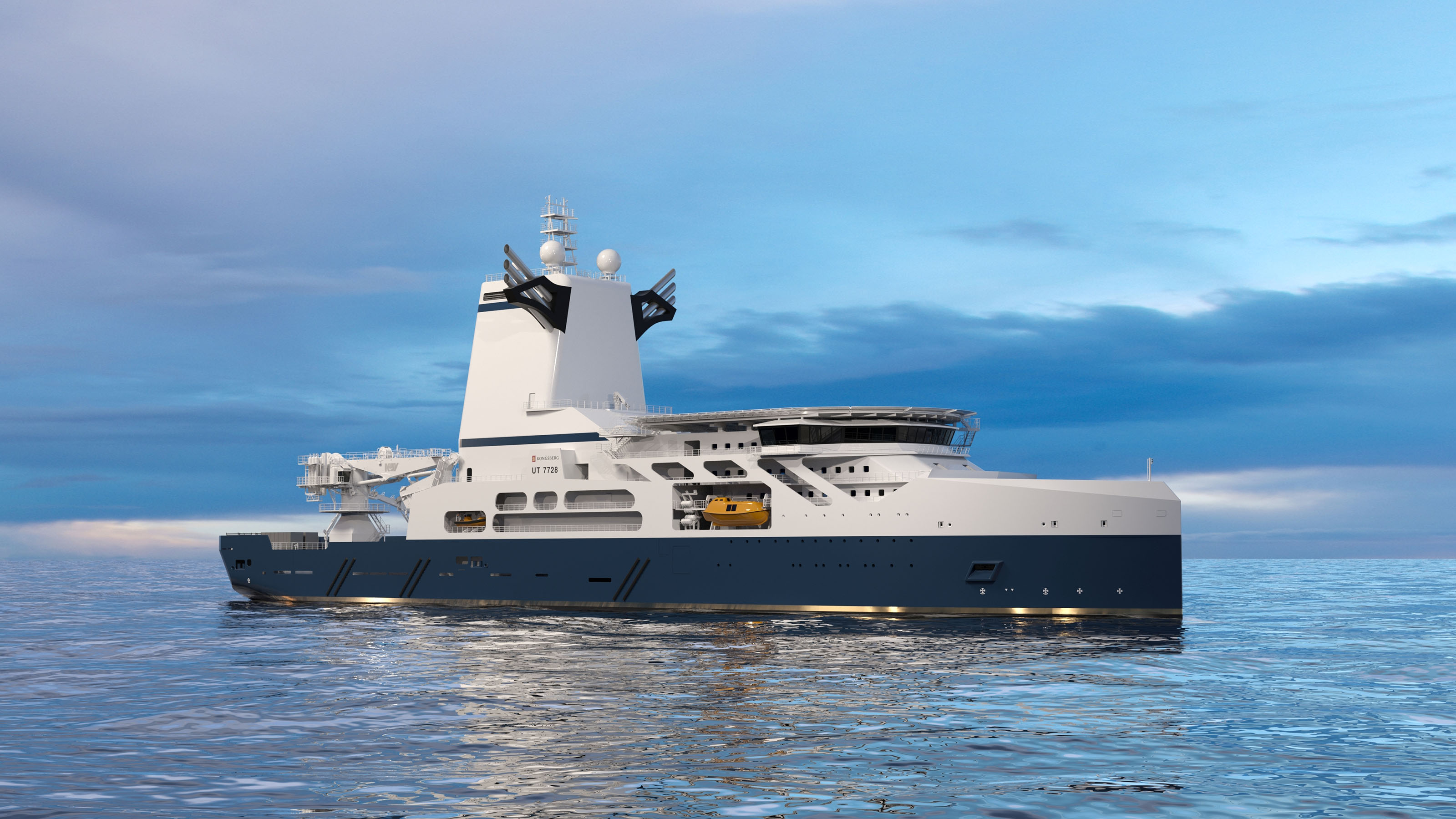 Side view of a large offshore vessel at calm sea