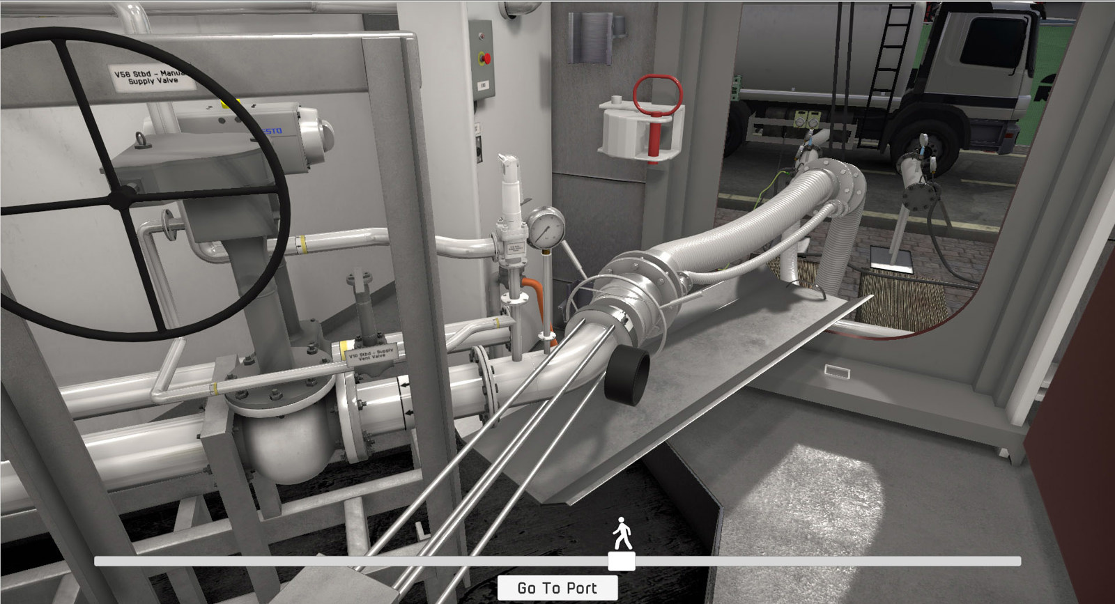 An industrial technical scene showing a section of piping and machinery mounted on a metal platform.